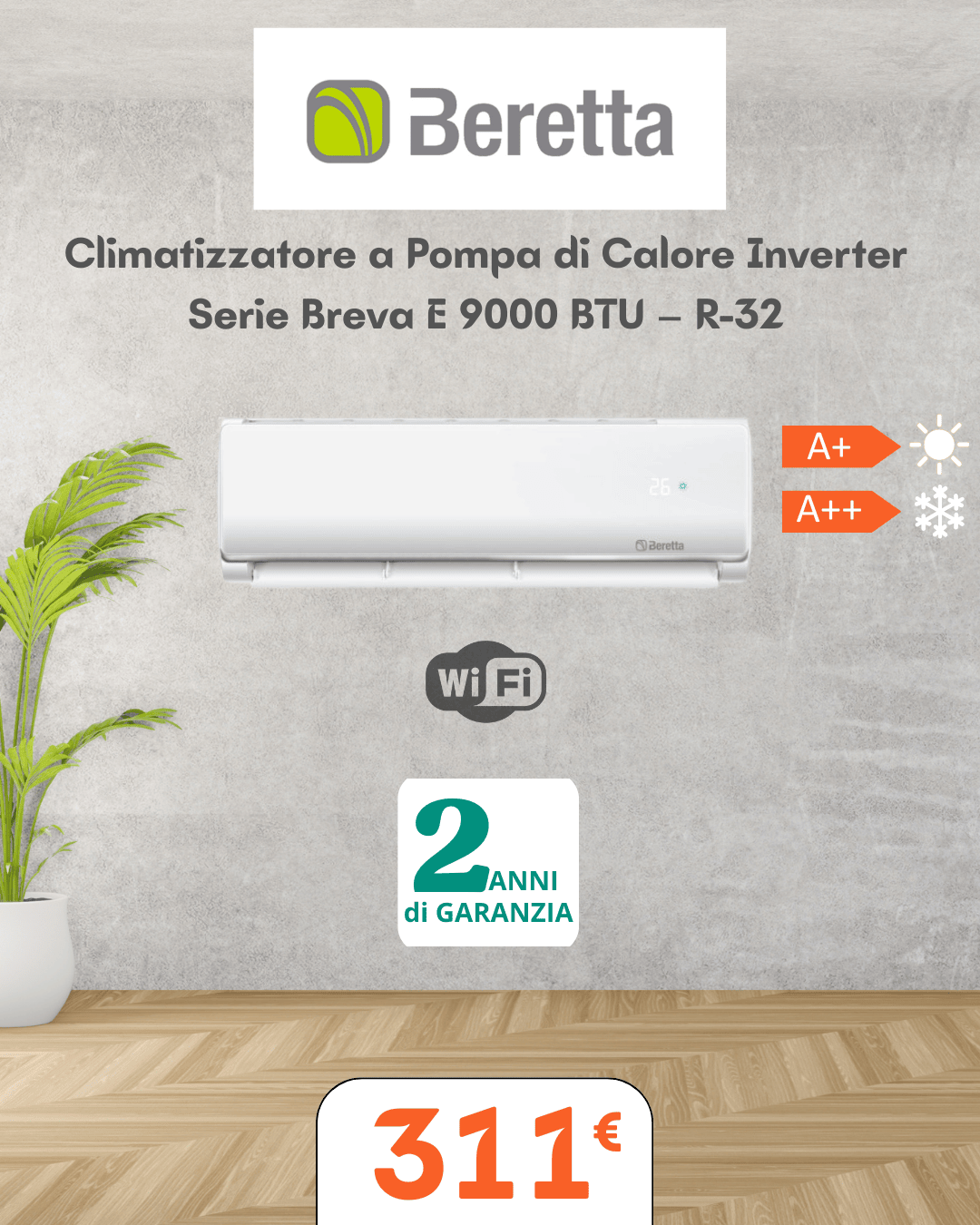 Climatizzatore Beretta Inverter Serie Breva E 9000 BTU – R-32