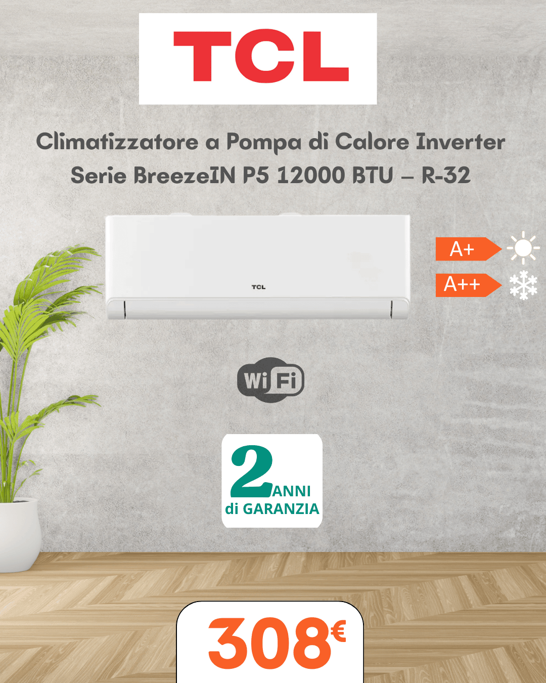 Climatizzatore TCL BreezeIN P5 12000 BTU – Inverter R-32